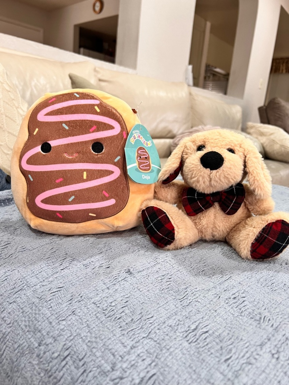 Squishmallows Pink & Brown Donut Plush (Deja) with Tan Puppy Plush